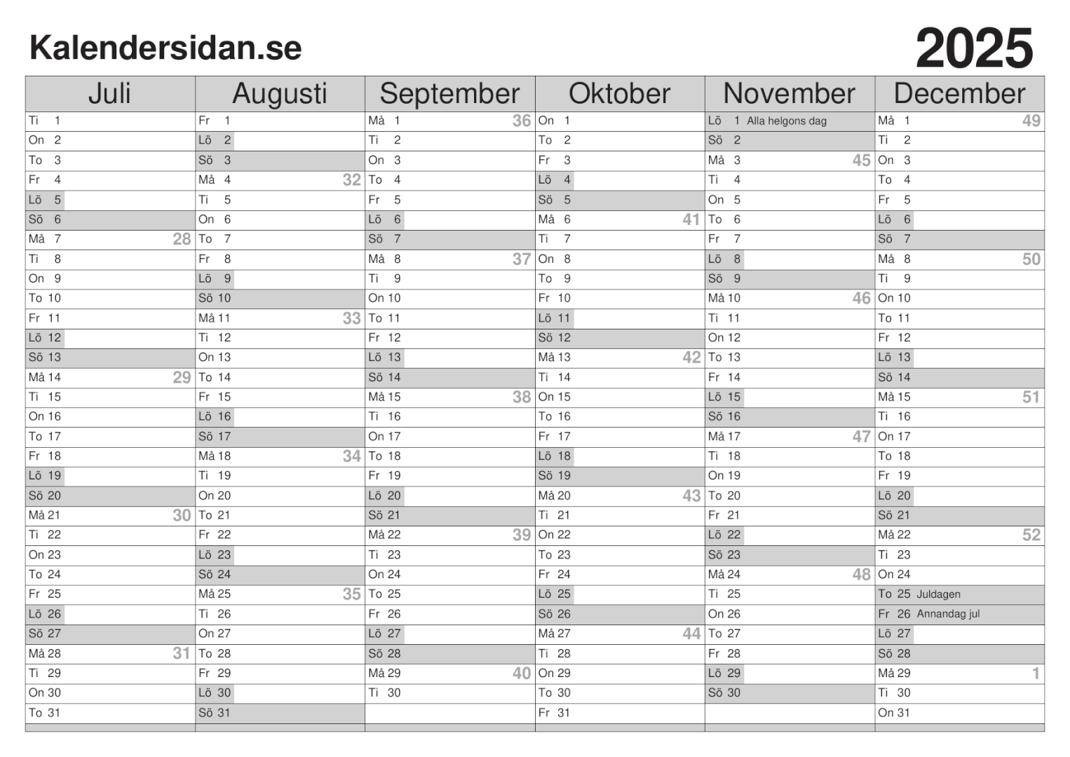Kalender 2025