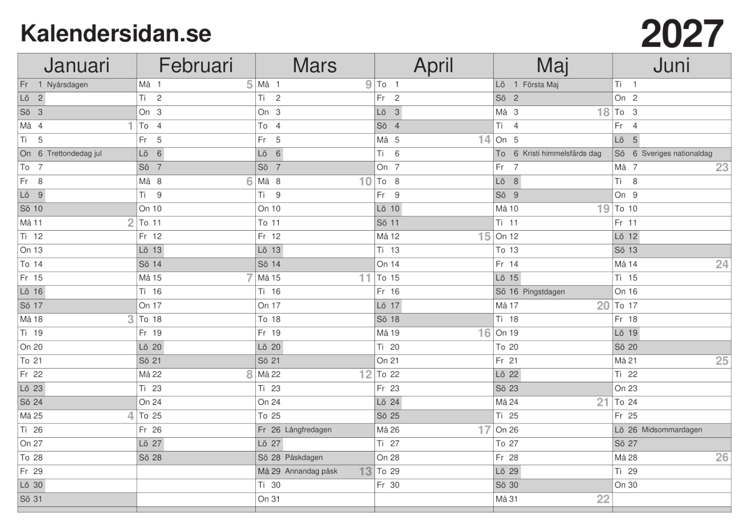 Kalender 2027